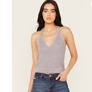 Cleo + Wolf Women's Sweater Knit Tank Cross Straps On Back Light Purple Size M